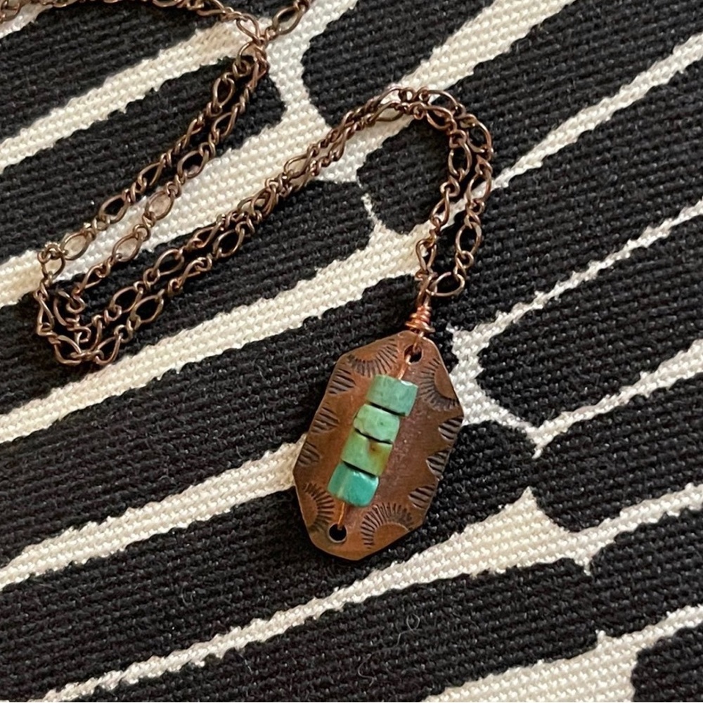 Vintage OOAK Genuine Turquoise and Copper Mini Pendant Necklace
